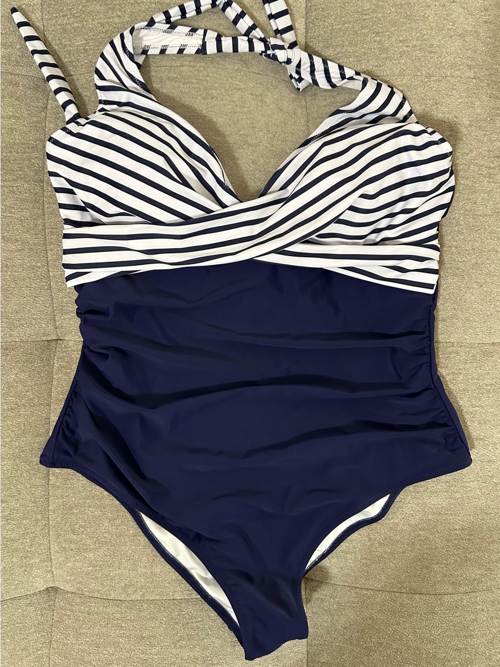 Striped Navy & White Women's Tank One-Piece Swimsuit